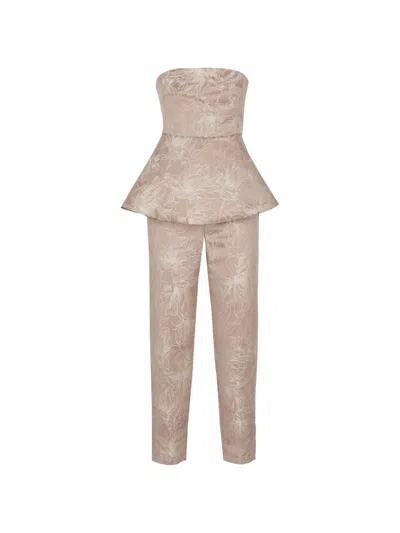 Emme Floral-embroidered Strapless Top And Trousers Set In Brown