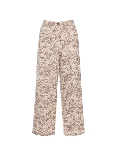 Emme Floral-embroidered Trousers In Neutral
