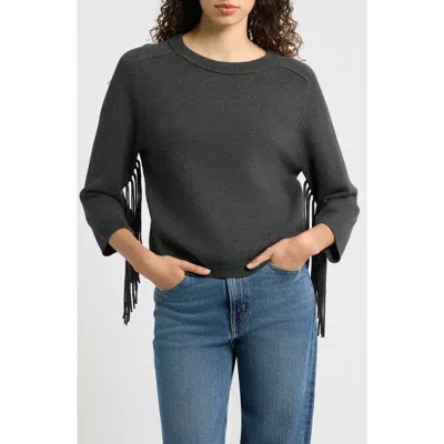 Emme Fringe Sleeve Crewneck Sweater In Gray