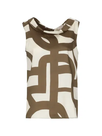 Emme Geometric-print Cowl-neck Sleeveless Blouse In Brown