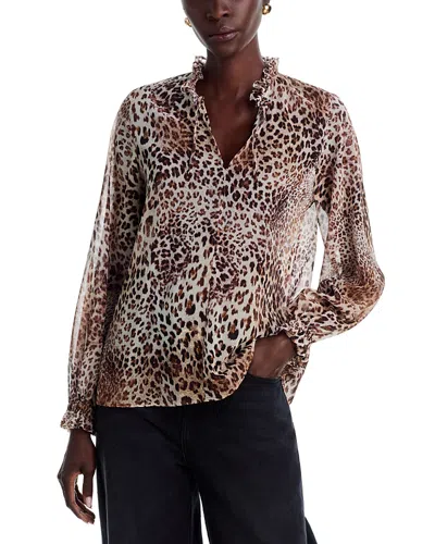 Emme Georgette Split Neck Blouse In Brown