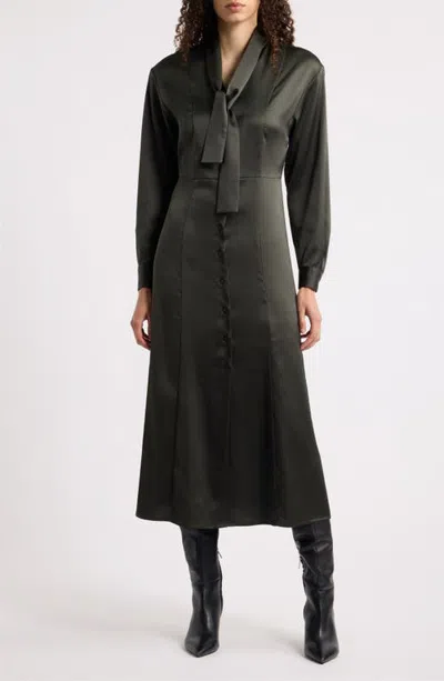 Emme Grado Crepe Satin Long Sleeve Dress In Black