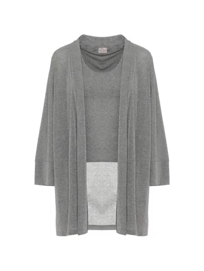 Emme Lurex-detail Cardigan Two-piece Set In Gray