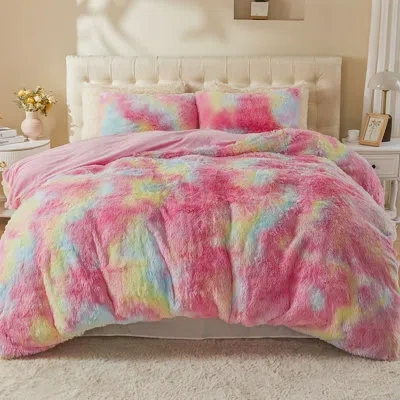 Emme Luxury Plush Shaggy 2/3pcs Bedding Set Duvet Cover Set Christmas Gift In Rainbow