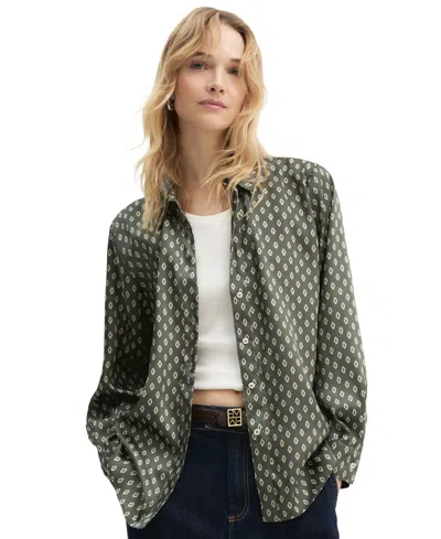 Emme Marella Women's Duomo Long-sleeve Polo Collar Printed Blouse In Sage Prints