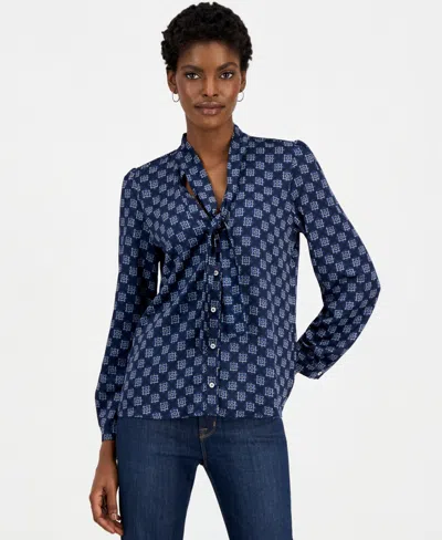 Emme Marella Women's Emmalbore Long-sleeve V-neck Geometric-print Blouse In Blue