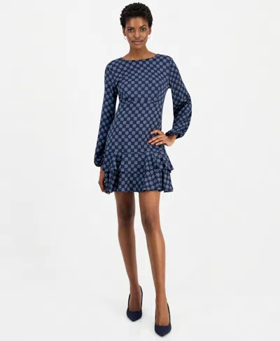 Emme Marella Women's Emmcambra Balloon-sleeve Geometric-print Mini Dress In Blue