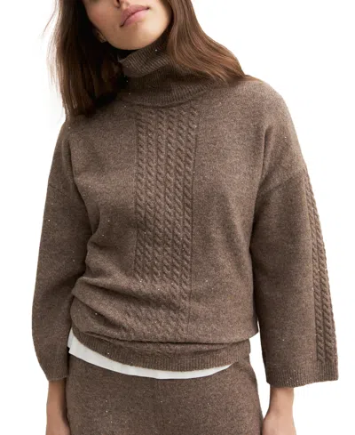 Emme Marella Women's Emmcamera Cable-knit Sequined Turtleneck Sweater In Brown