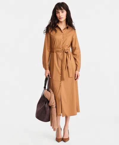 Emme Marella Women's Emmdischi Long-sleeve Midi Collared Dress In Cognac