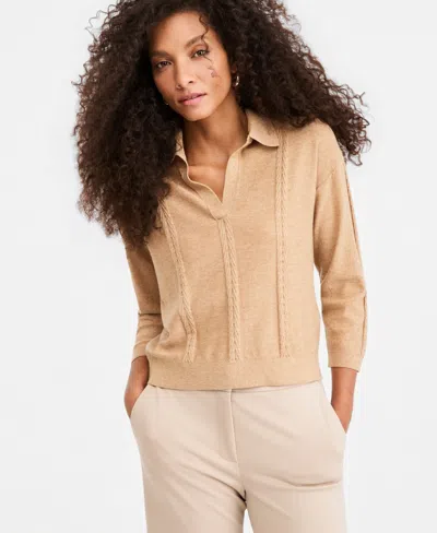 Emme Marella Women's Emmdonata Cable-knit Polo Sequin Sweater In Camel