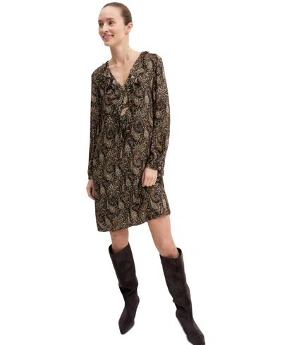 Emme Marella Women's Emmfebe Long-sleeve Ruffle Paisley-print Dress In Black Floral