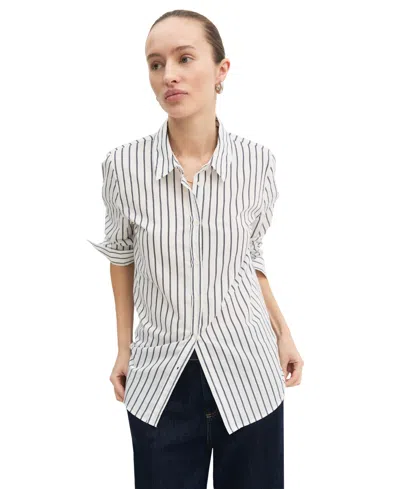 Emme Marella Women's Emmguglia Long-sleeve Striped Cotton-blend Button-up Shirt In White