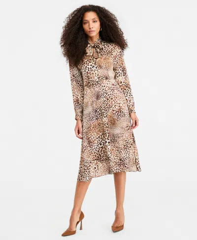 Emme Marella Women's Emmlesena Leopard-print Long-sleeve A-line Midi Dress In Brown