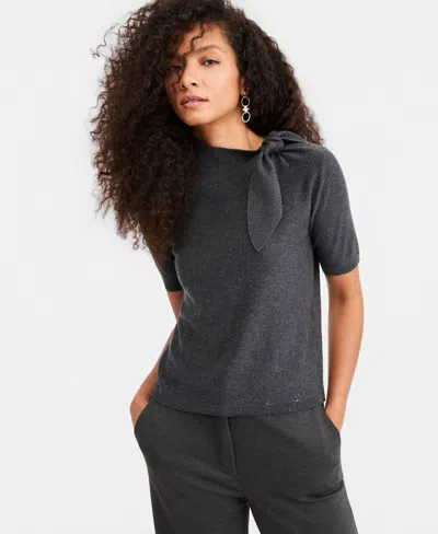 Emme Marella Women's Emmmaggio Mock Neck Short-sleeve Sequin-embellished Sweater In Gray