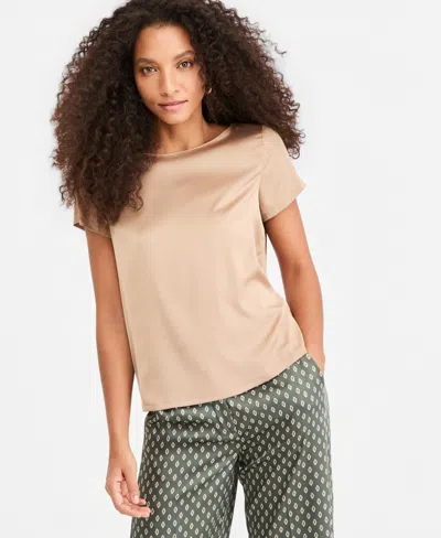 Emme Marella Women's Emmpanteon Boat Neck Satin Lightweight-stretch Blouse In Honey