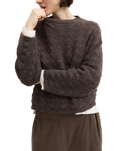 Emme Marella Women's Emmvernice Wool-blend Sequin Long-sleeve Sweater In Brown