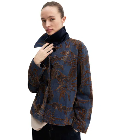 Emme Marella Women's Floral-pattern Lined Denim Jacket In Blue Jeans