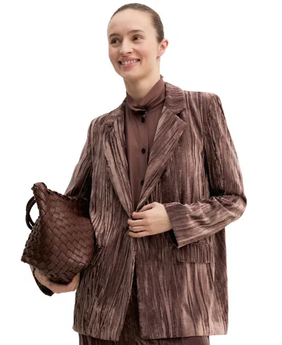 Emme Marella Women's Single-breasted Lapel Collar Stretch Velvet Blazer In Brown