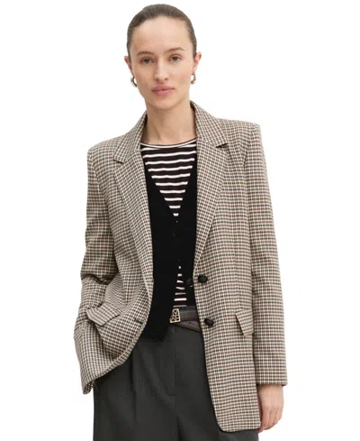 Emme Marella Women's Straight-fit Plaid Long-sleeve Lapel Collar Blazer In Wool White