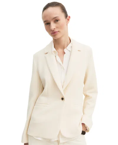 Emme Marella Women's Stretch Basketweave Notch Lapel Collar Fitted Jacket In Wool White