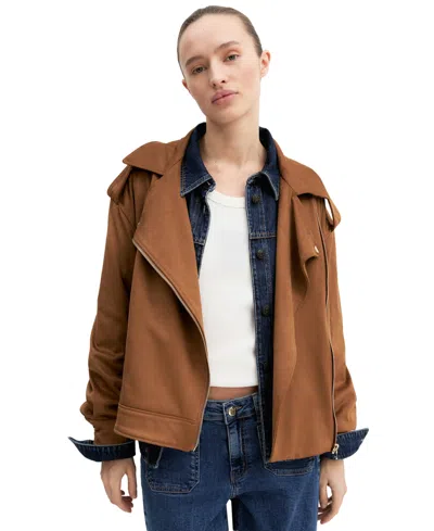 Emme Marella Women's Velvety-finish Asymmetric-zip Biker Jacket In Cognac