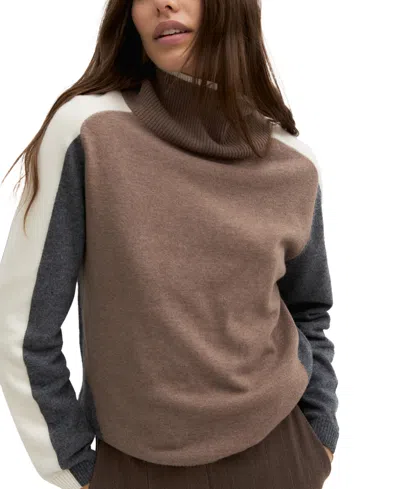 Emme Marella Women's Wool And Cashmere Colorblock Long-sleeve Turtleneck Sweater In Brown