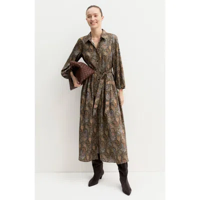 Emme Paisley Long Sleeve Shirtdress In Brown