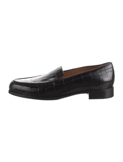 Pre-owned Emme Parsons Embossed Leather Animal Print Loafers In Black