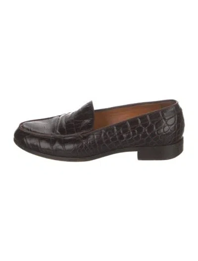 Pre-owned Emme Parsons Embossed Leather Animal Print Loafers In Black/brown
