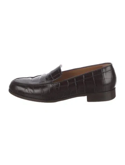 Pre-owned Emme Parsons Embossed Leather Animal Print Loafers In Brown