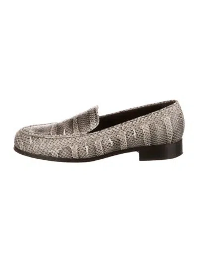 Pre-owned Emme Parsons Embossed Leather Animal Print Loafers In Green