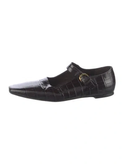 Pre-owned Emme Parsons Embossed Leather Animal Print Mary Jane Flats In Black