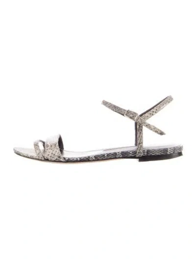 Pre-owned Emme Parsons Embossed Leather Animal Print Sandals In Gray