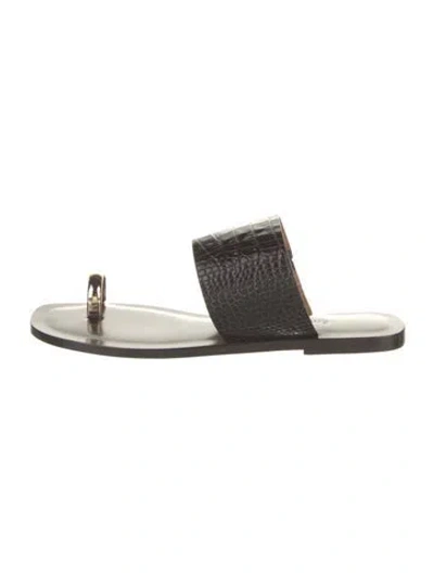 Pre-owned Emme Parsons Embossed Leather Slides In Brown