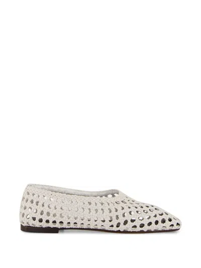 Emme Parsons High Throat Woven Leather Ballet Flats In White