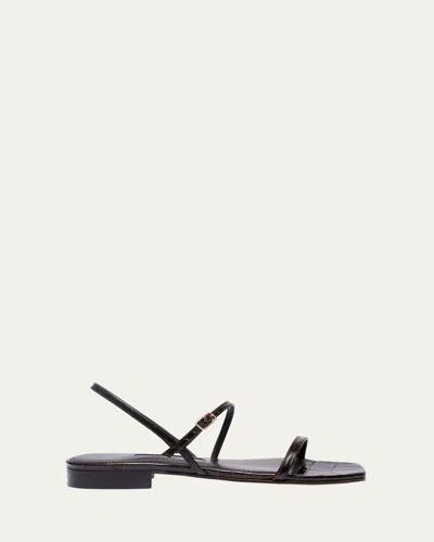 Emme Parsons Hope 10mm Flat Strappy Sandals In Black Embossed Lizard