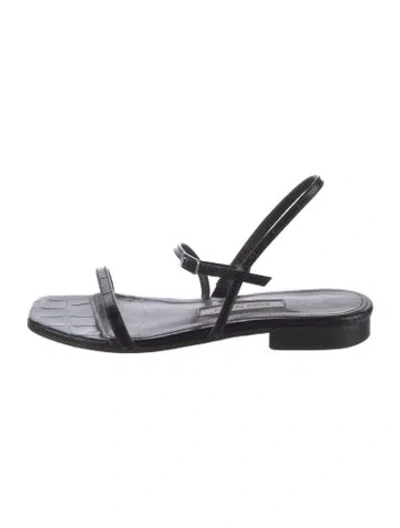 Pre-owned Emme Parsons Leather Animal Print Flats In Black