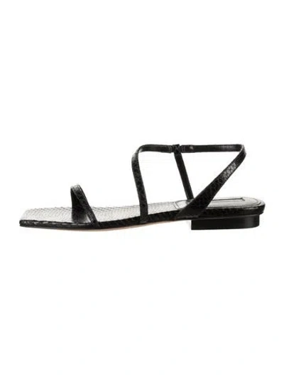 Pre-owned Emme Parsons Leather Animal Print Sandals In Black