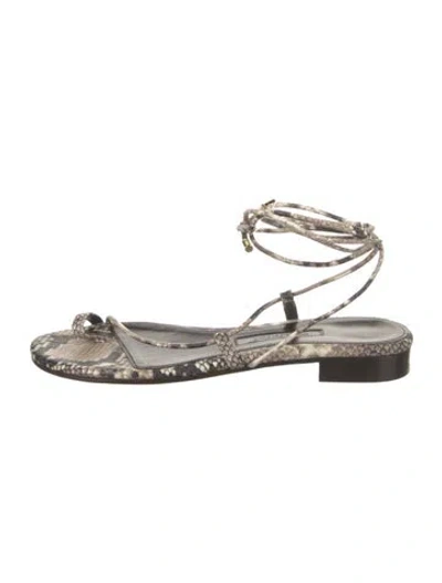 Pre-owned Emme Parsons Leather Animal Print Sandals In Silver