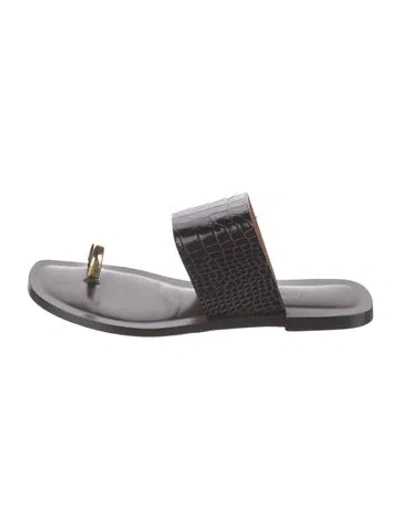 Pre-owned Emme Parsons Leather Animal Print Slides In Brown