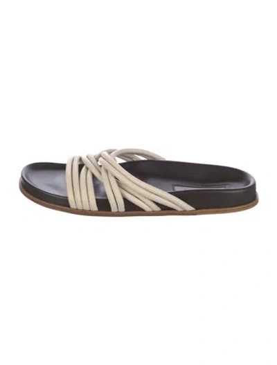 Pre-owned Emme Parsons Leather Colorblock Pattern Slides In White