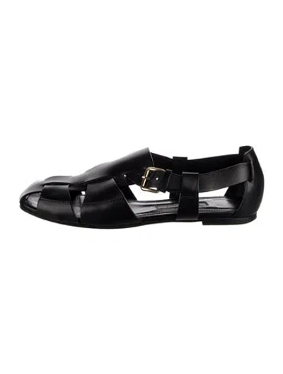 Pre-owned Emme Parsons Leather Cutout Accent D'orsay Flats In Black