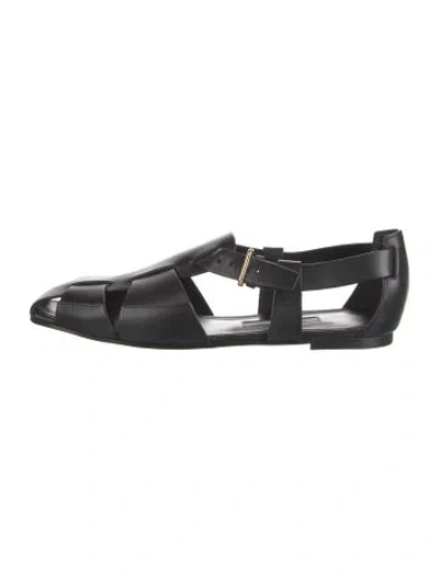 Pre-owned Emme Parsons Leather Cutout Accent Flats In Black