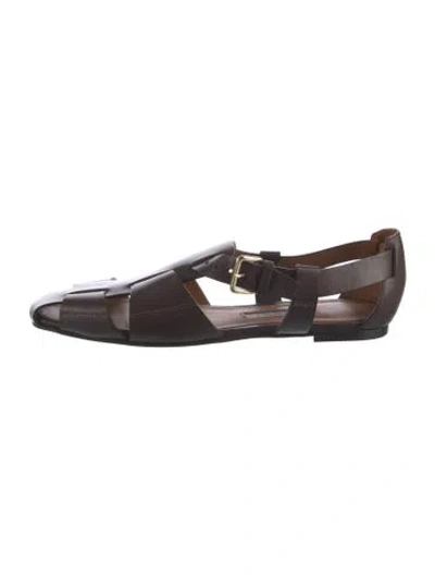 Pre-owned Emme Parsons Leather Cutout Accent Flats In Brown