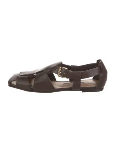Pre-owned Emme Parsons Leather Cutout Accent Slingback Flats In Brown