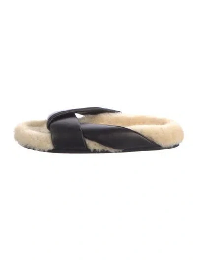 Pre-owned Emme Parsons Leather Fur Trim Slides