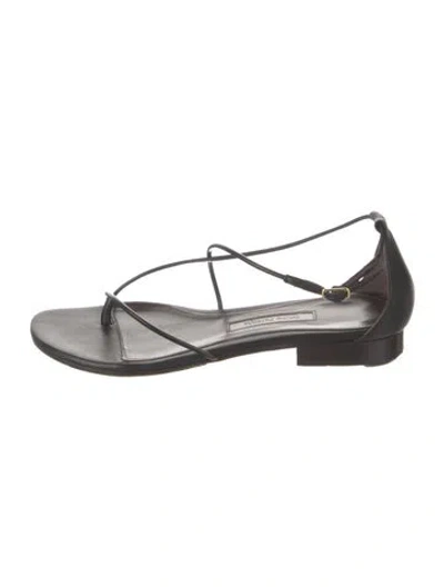 Pre-owned Emme Parsons Leather T-strap Sandals In Black