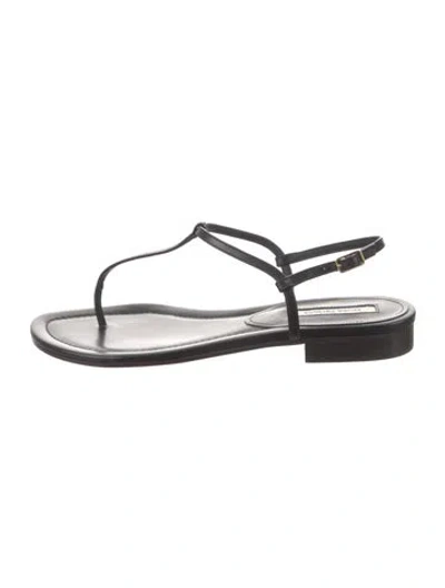 Pre-owned Emme Parsons Leather T-strap Sandals In Black