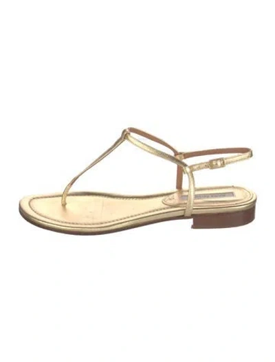 Pre-owned Emme Parsons Leather T-strap Sandals In Gold/metallic