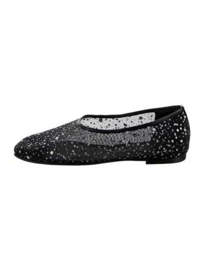 Pre-owned Emme Parsons Mesh Crystal Embellishments Ballet Flats In Black